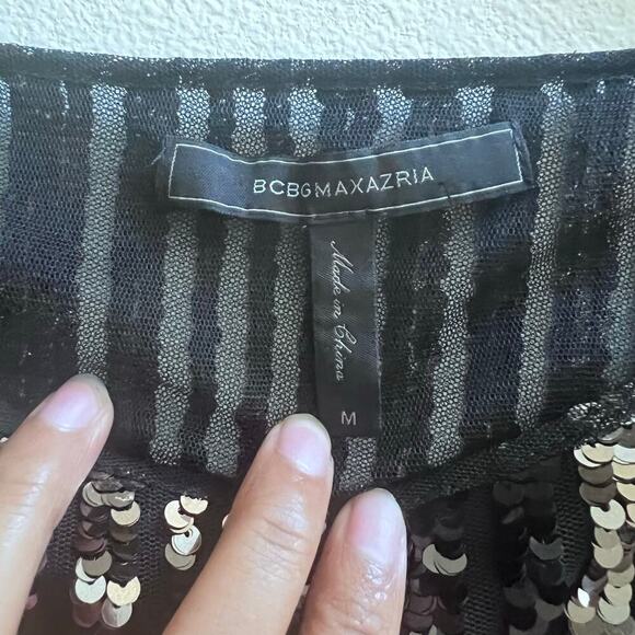 BCBG Max Azria Mesh Sequin Black Crop Top Blouse Women's Size M - Picture 5 of 8